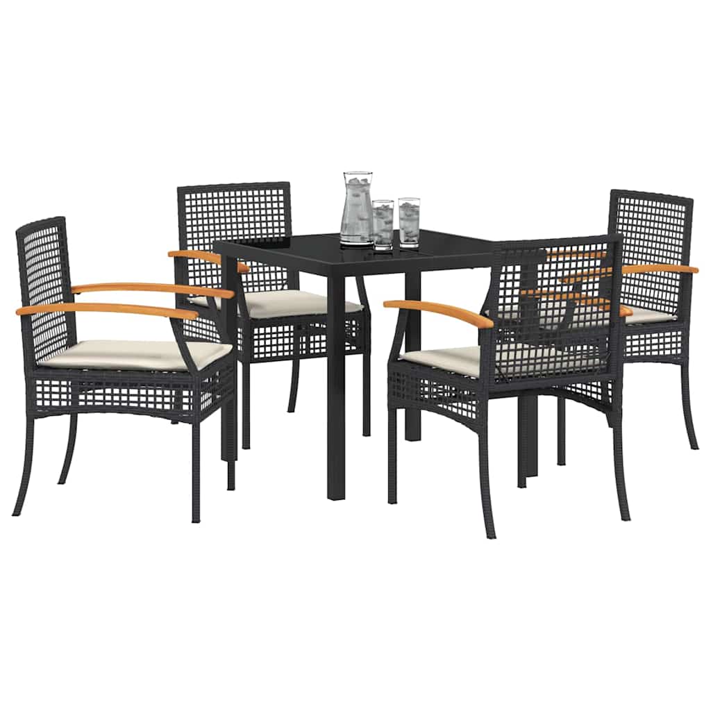 Vrtni set za objed s jastukom 5 pcs Crna Ratan