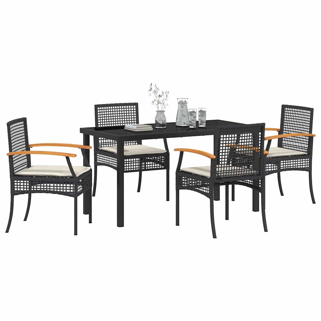 Vrtni set za objed s jastukom 5 pcs Crna Ratan