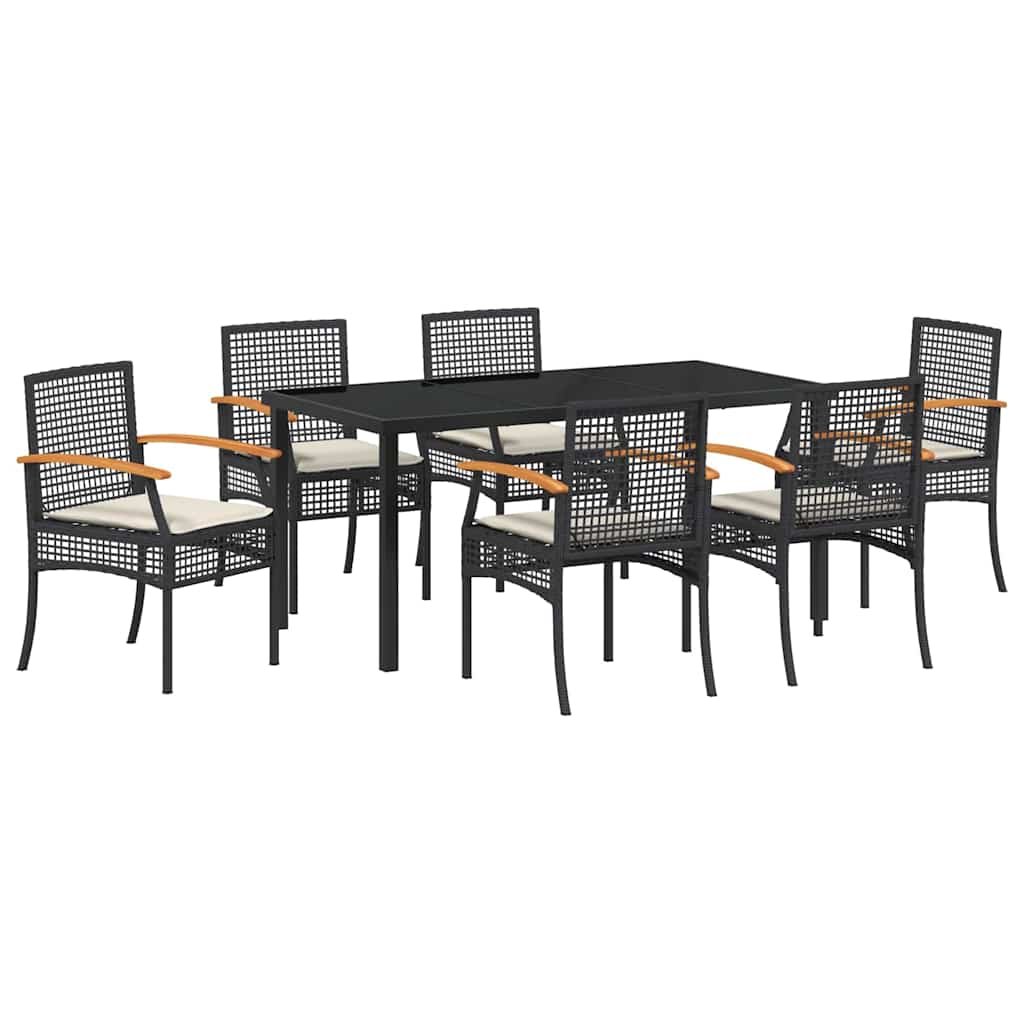 Vrtni set za objed s jastukom 7 pcs Crna Ratan