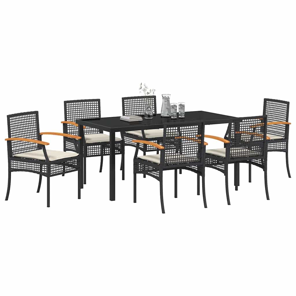 Vrtni set za objed s jastukom 7 pcs Crna Ratan