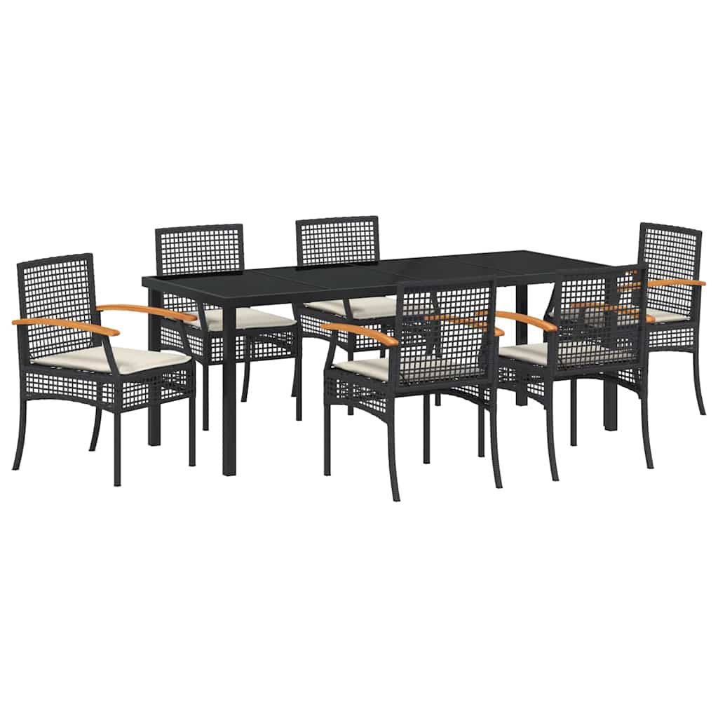 Vrtni set za objed s jastukom 7 pcs Crna Ratan