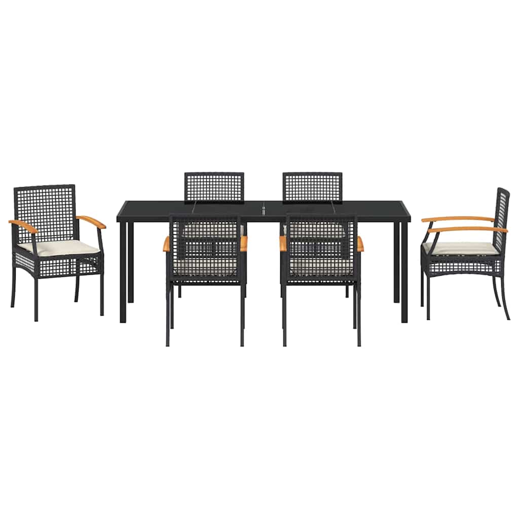 Vrtni set za objed s jastukom 7 pcs Crna Ratan