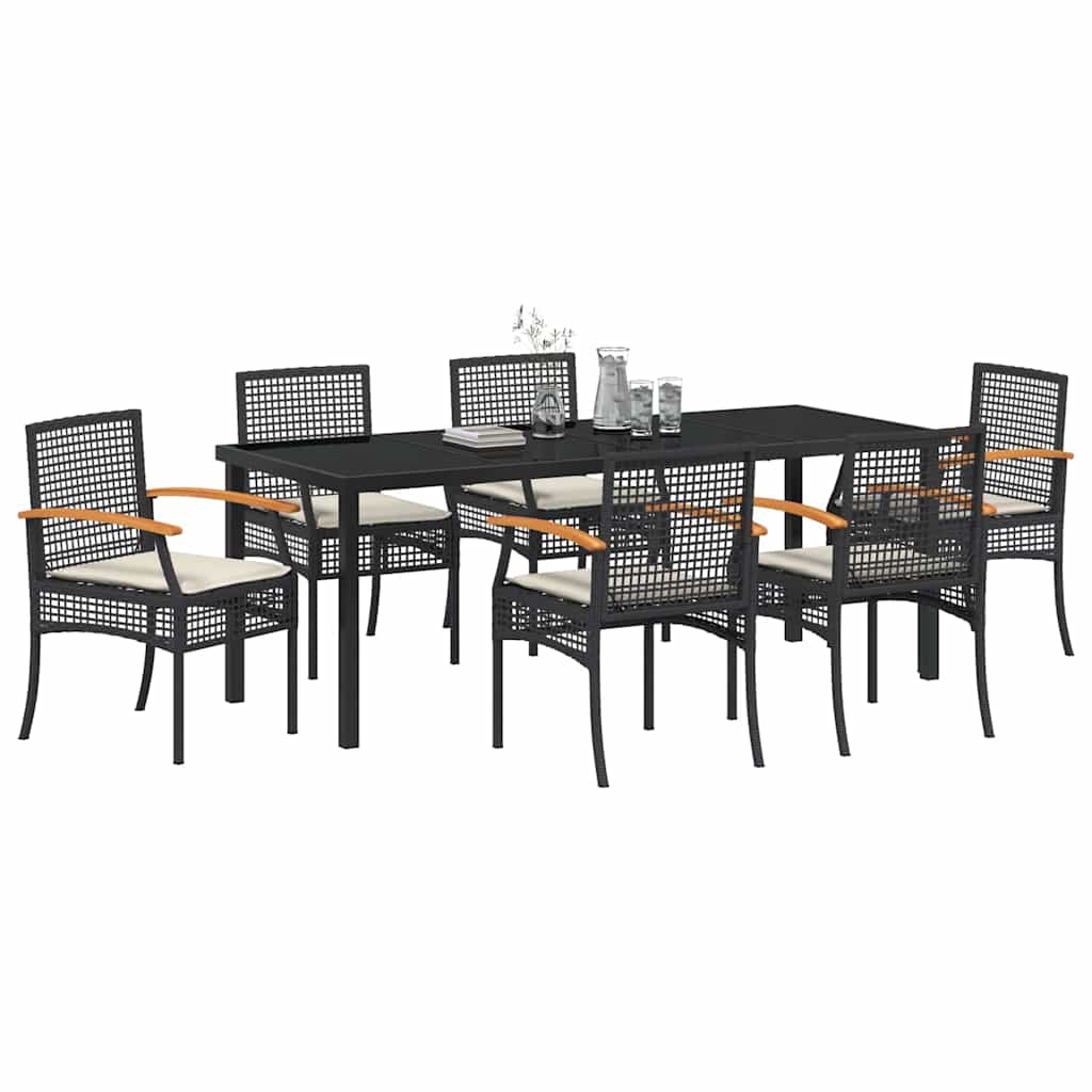 Vrtni set za objed s jastukom 7 pcs Crna Ratan