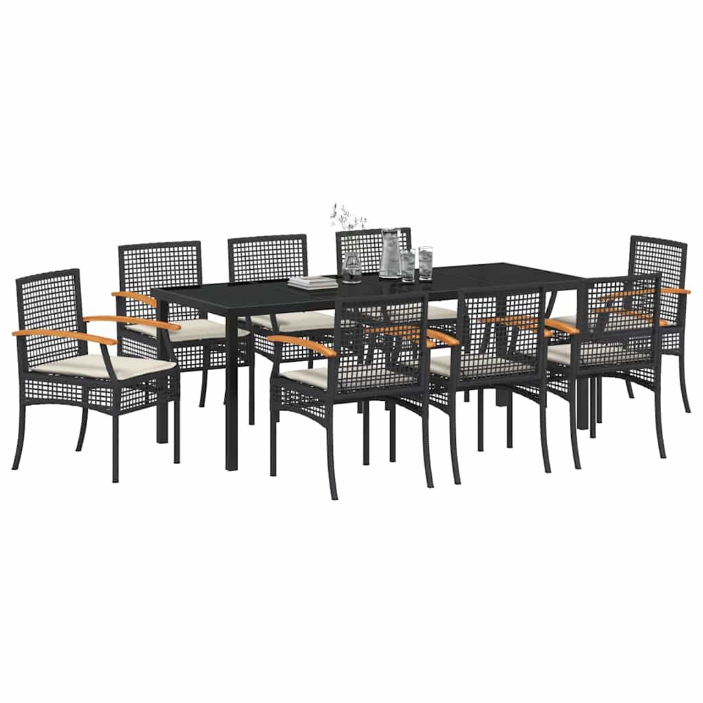 Vrtni set za objed s jastukom 9 pcs Crna Ratan