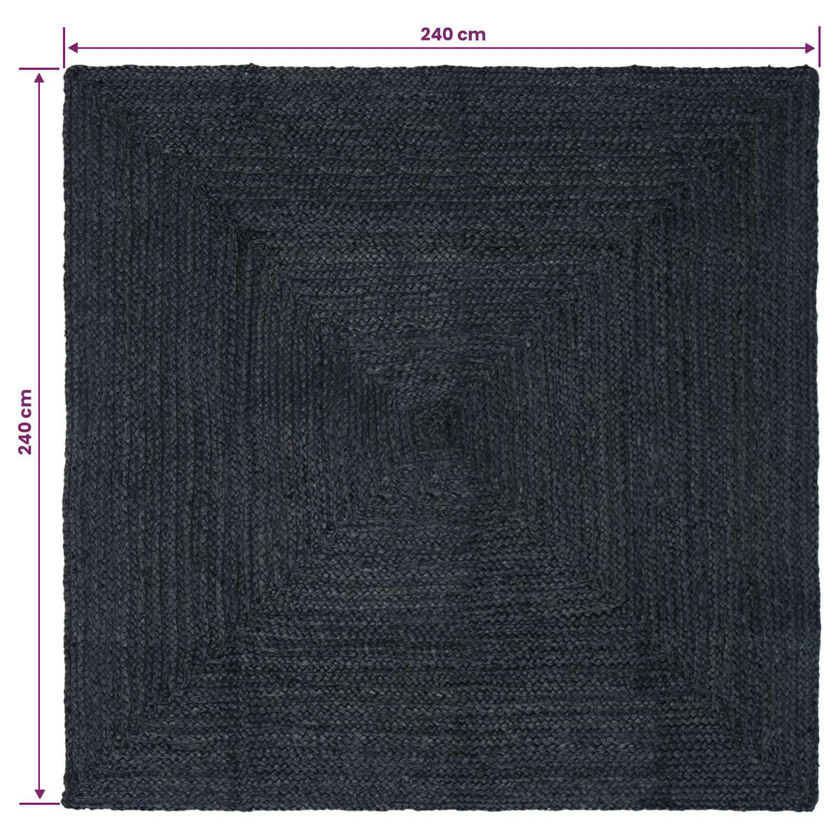 Tepisi za područja Četvrtasti Tamnosiva 240 x 240 cm Juta