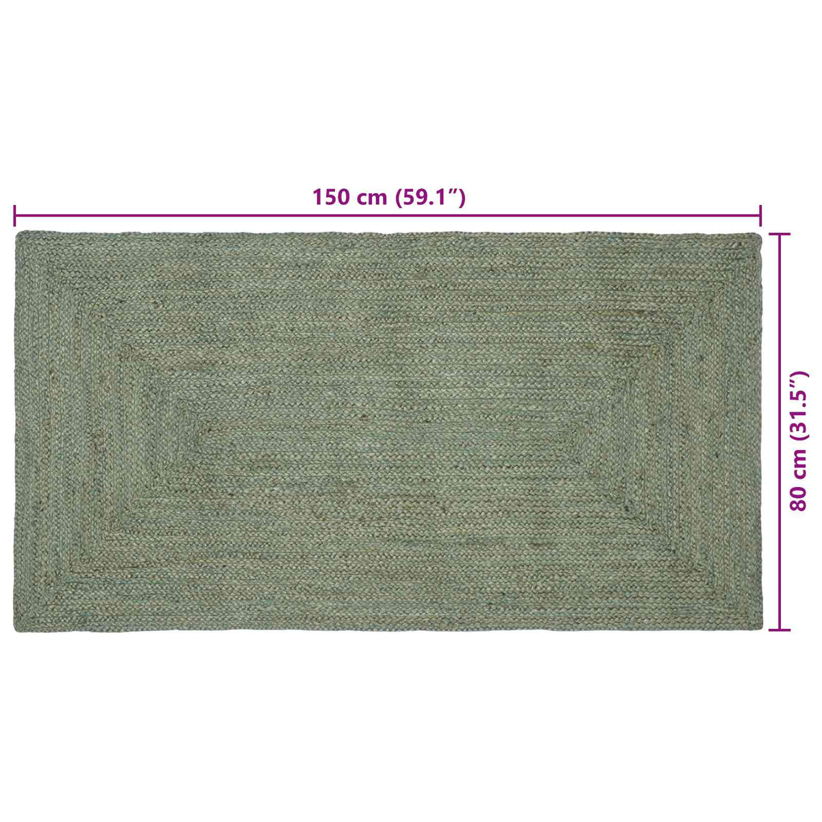 Tepisi za područja Maslinastozelena 80 x 150 cm Juta