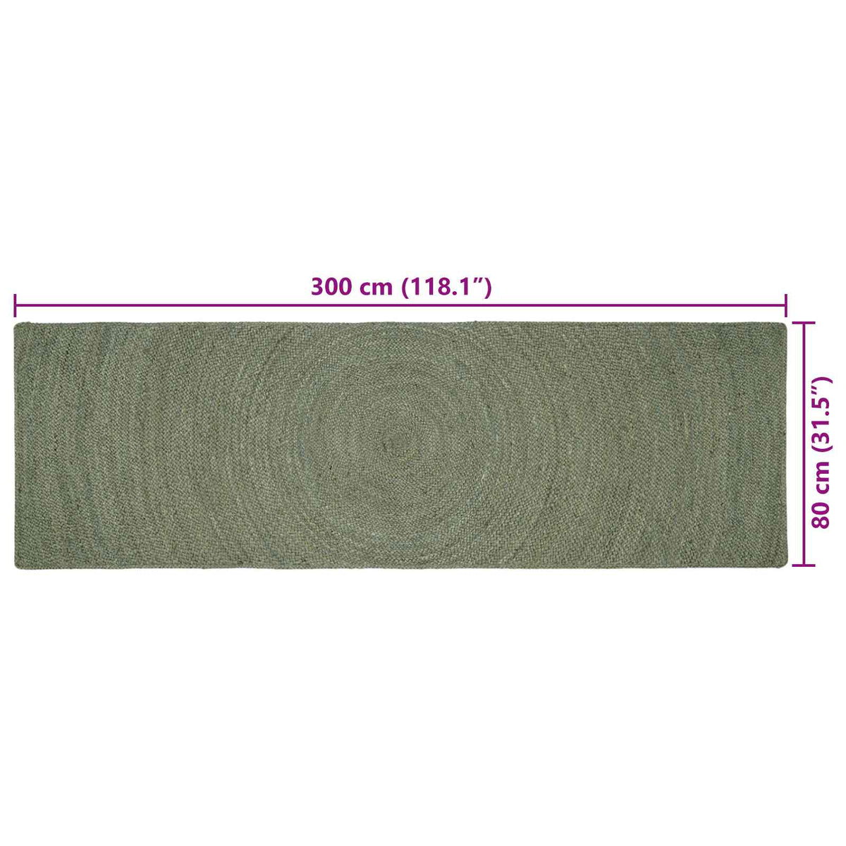 Tepisi za područja Maslinastozelena 80 x 300 cm Juta