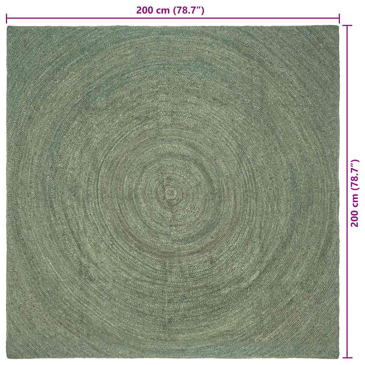 Tepisi za područja Maslinastozelena 200 x 200 cm Juta
