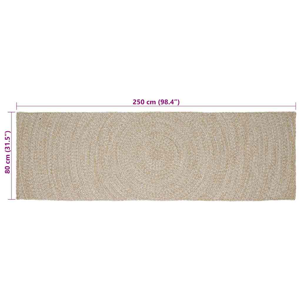 Tepisi za područja Prirodna i bijela 80 x 250 cm Juta