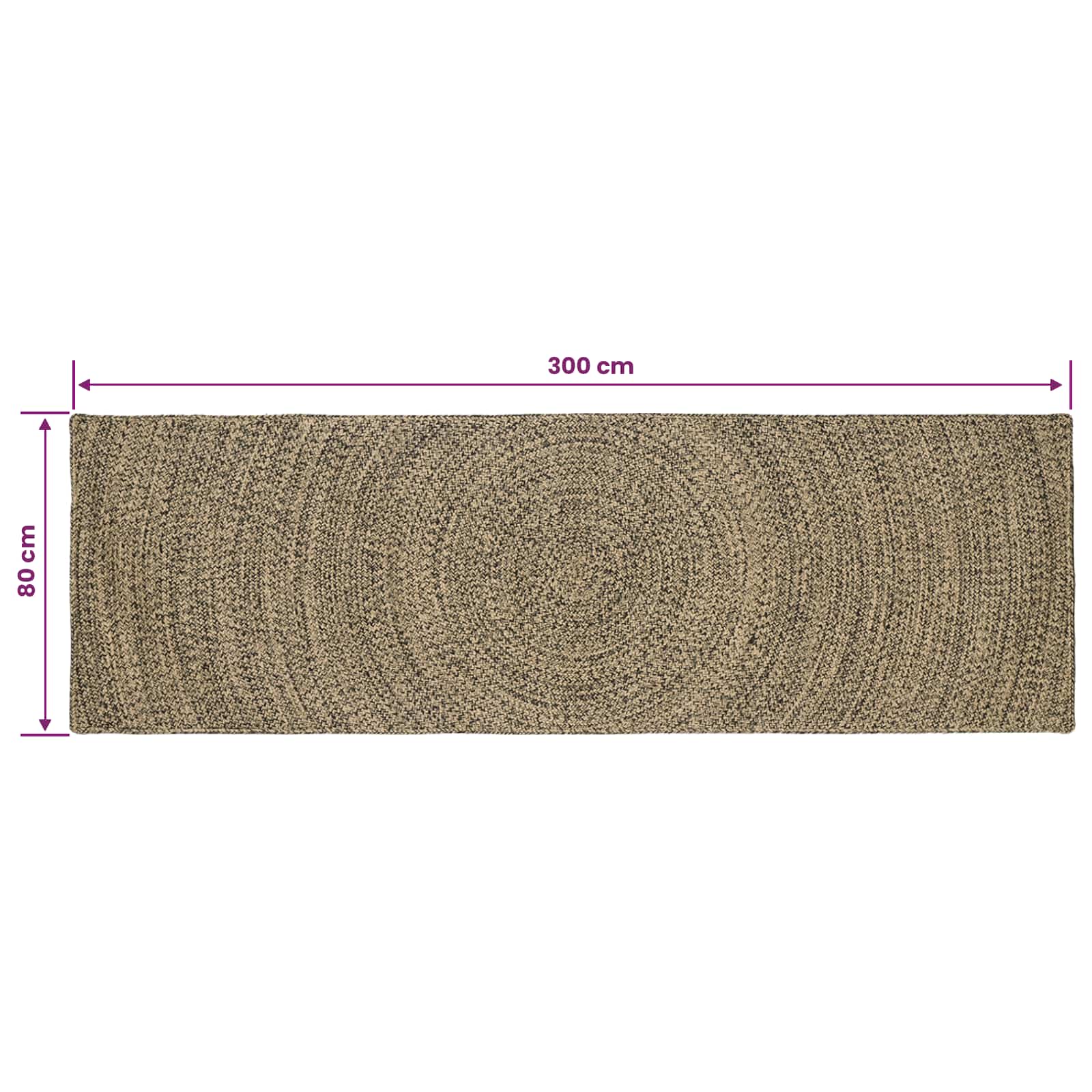 Tepisi za područja Prirodna i crna 80 x 300 cm Juta