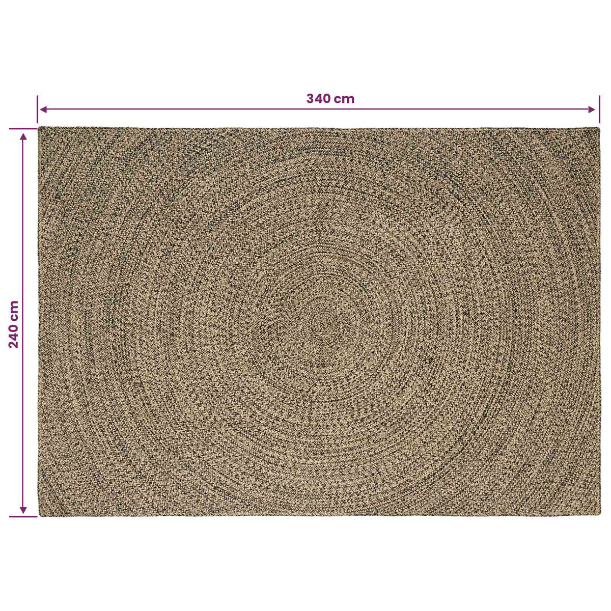 Tepisi za područja Prirodna i crna 240 x 340 cm Juta