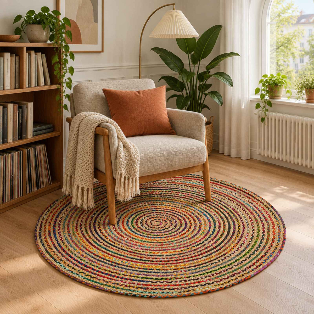 Ručno rađeni tepih od jute sa spiralnim uzorkom