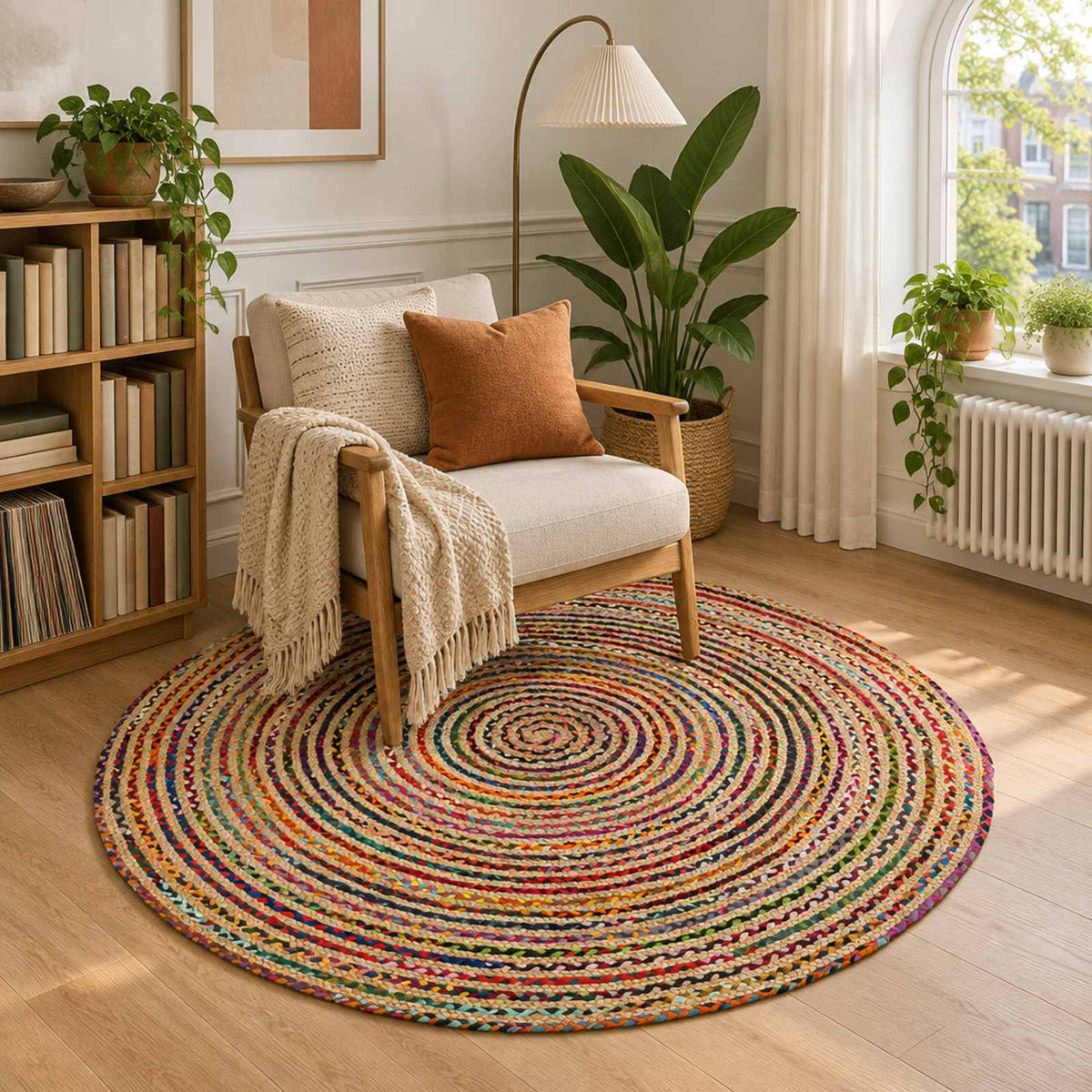 Ručno rađeni tepih od jute sa spiralnim uzorkom