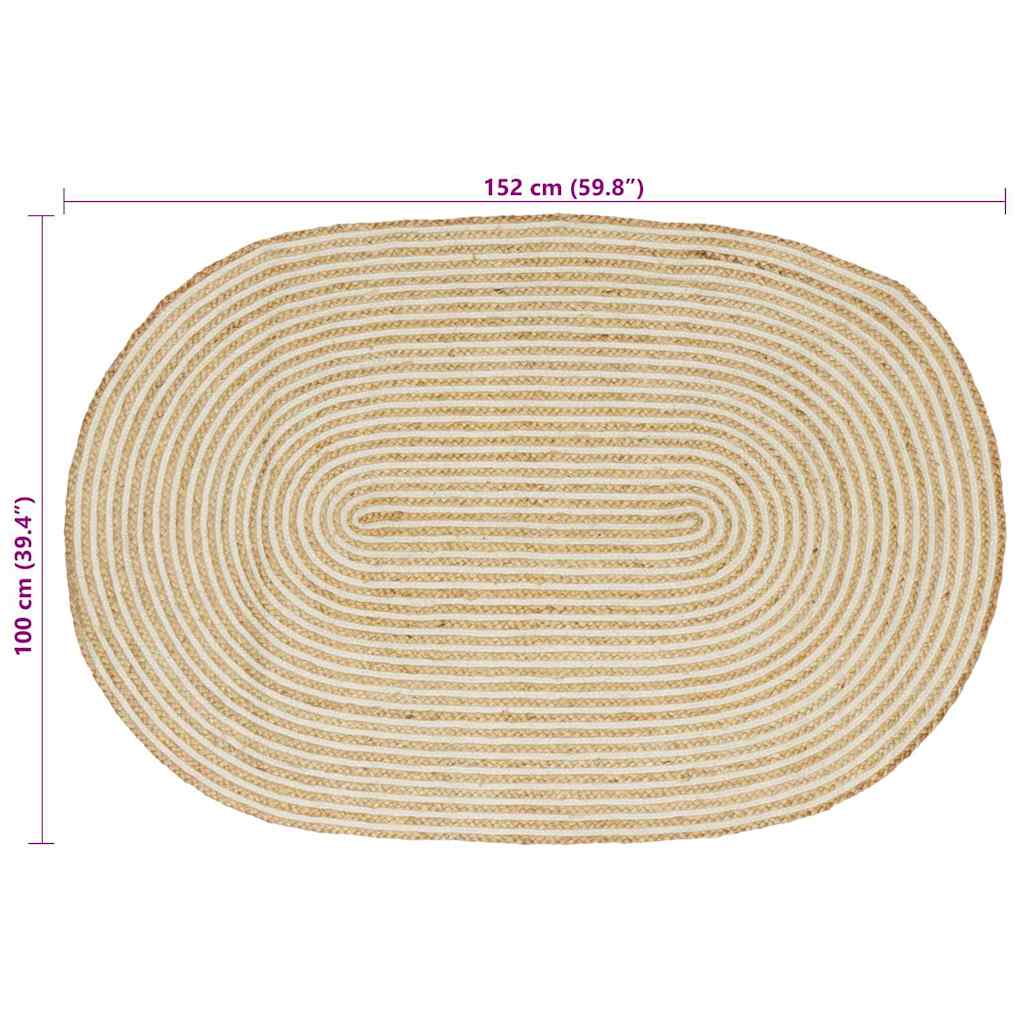 Tepisi za područja Prirodna i bijela 100 x 152 cm Juta