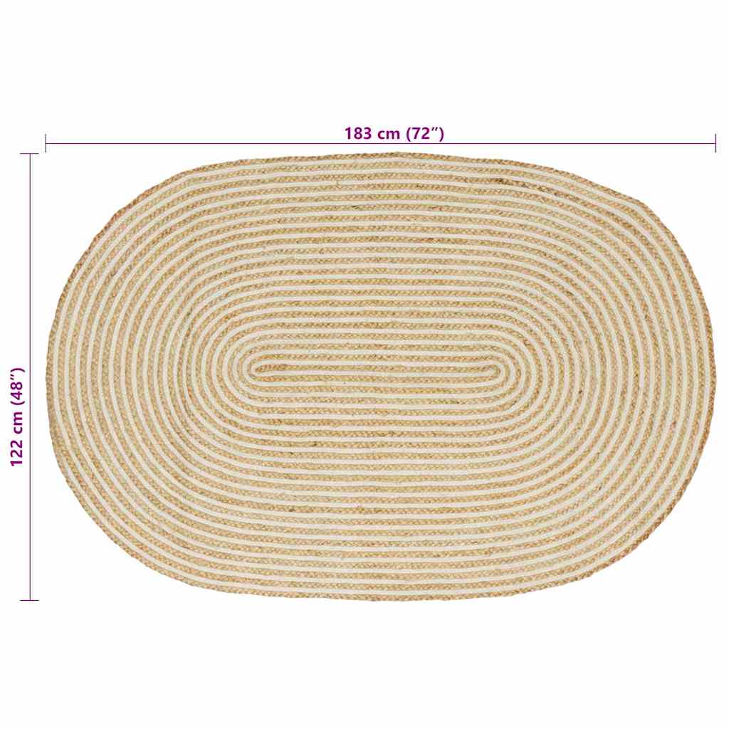 Tepisi za područja Prirodna i bijela 122 x 183 cm Juta