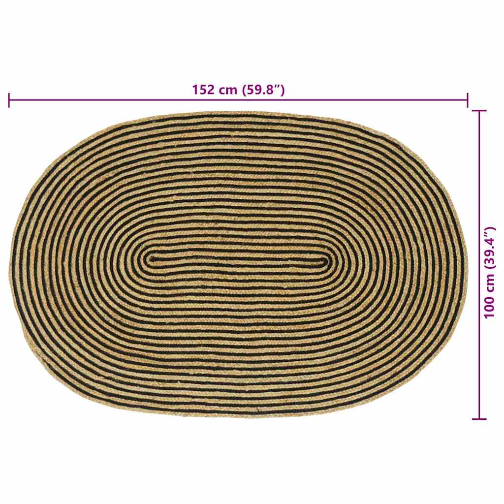 Tepisi za područja Prirodna i crna 100 x 152 cm Juta