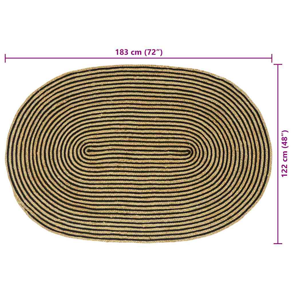 Tepisi za područja Prirodna i crna 122 x 183 cm Juta