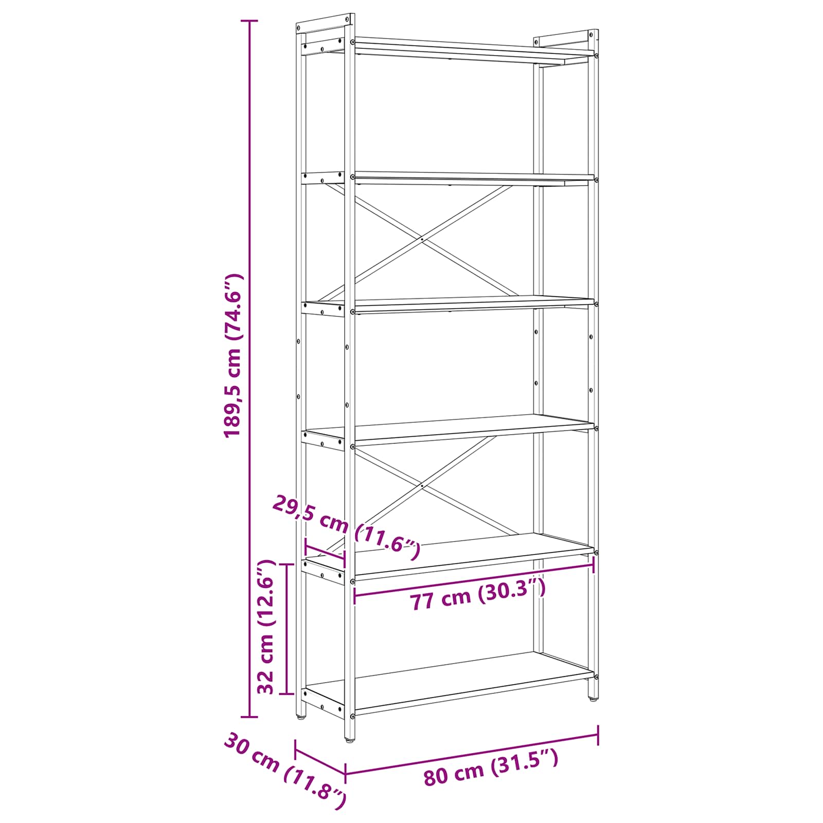 Polica Crni hrast 80 x 30 x 189,5 cm Konstruirano drvo