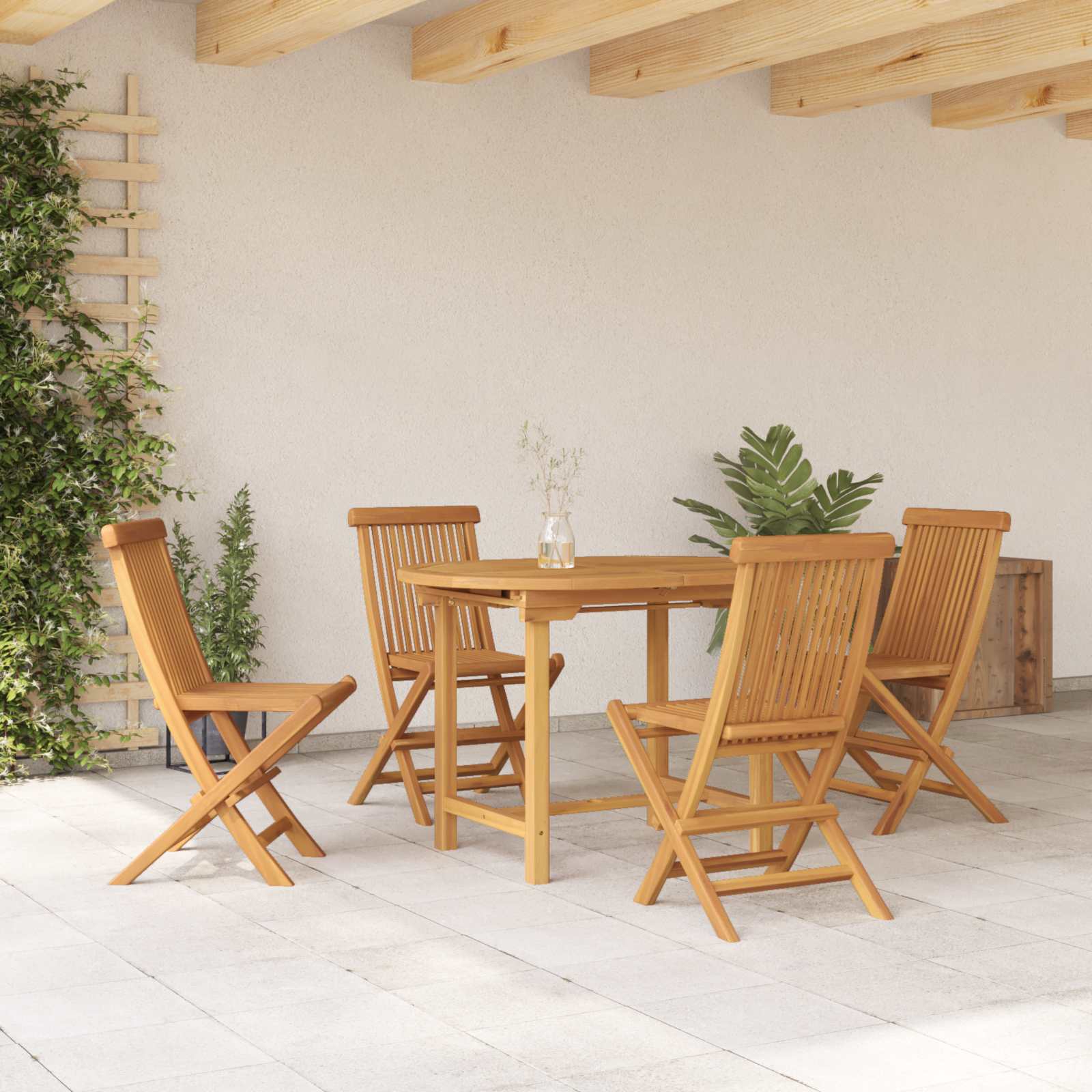 Vrtni set za objed 5 pcs Smeđa Čvrsto teak drvo