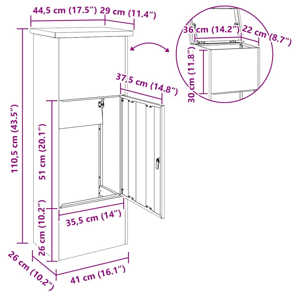 Sandučić za pakete Antracit 44,5 x 29 x 110,5 cm Čelik