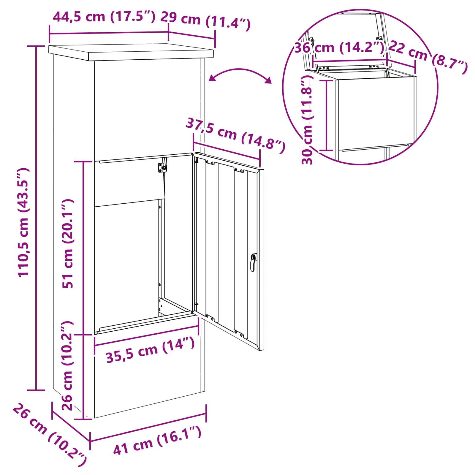 Sandučić za pakete Antracit 44,5 x 29 x 110,5 cm Čelik