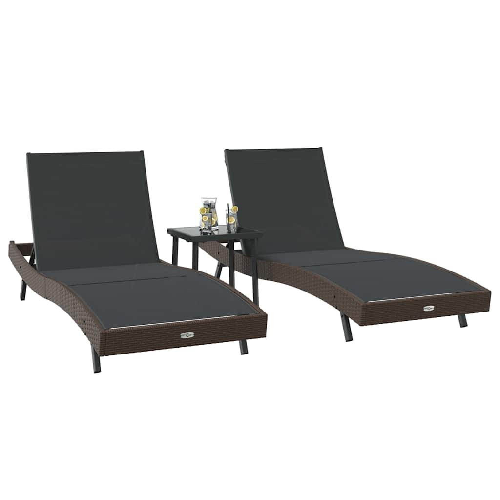 Ležaljka 3 pcs Smeđa 197 x 70 x 82 cm poliratan