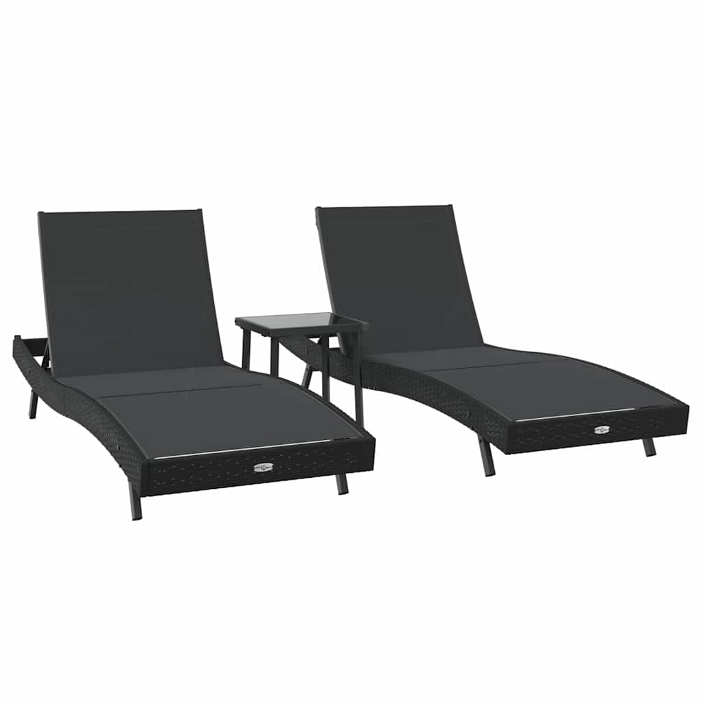 Ležaljka 3 pcs Crna 197 x 70 x 82 cm poliratan