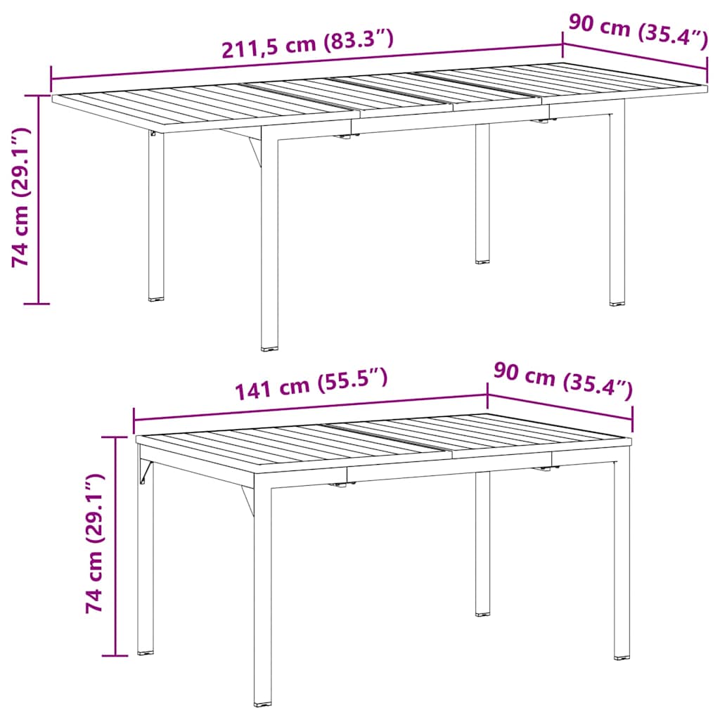 Vanjski stol za večeru 2 pcs Antracit 210 x 90 x 73 cm Čelik