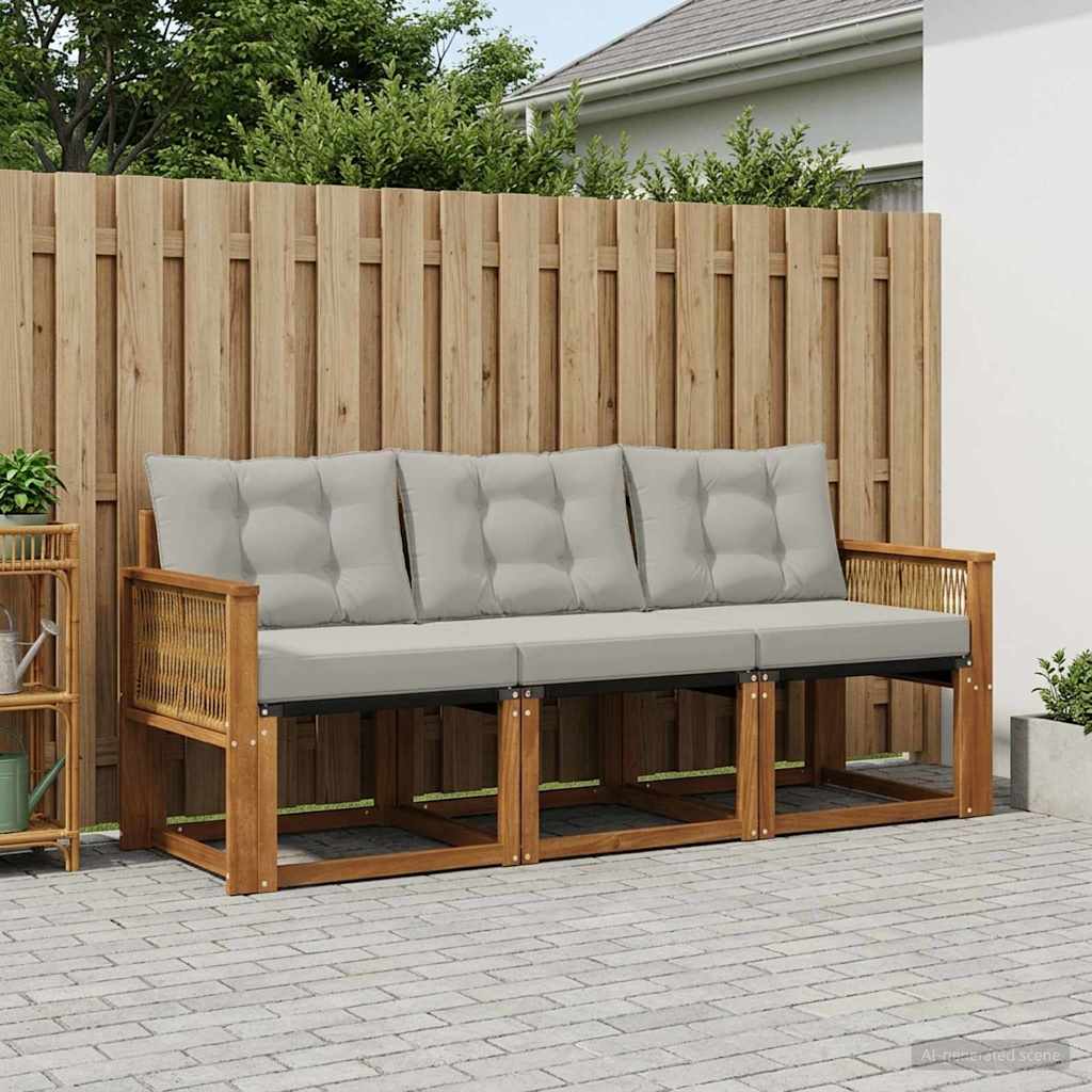 Set vanjskih sofa s jastukom 3 pcs Prirodna i svjetlosiva