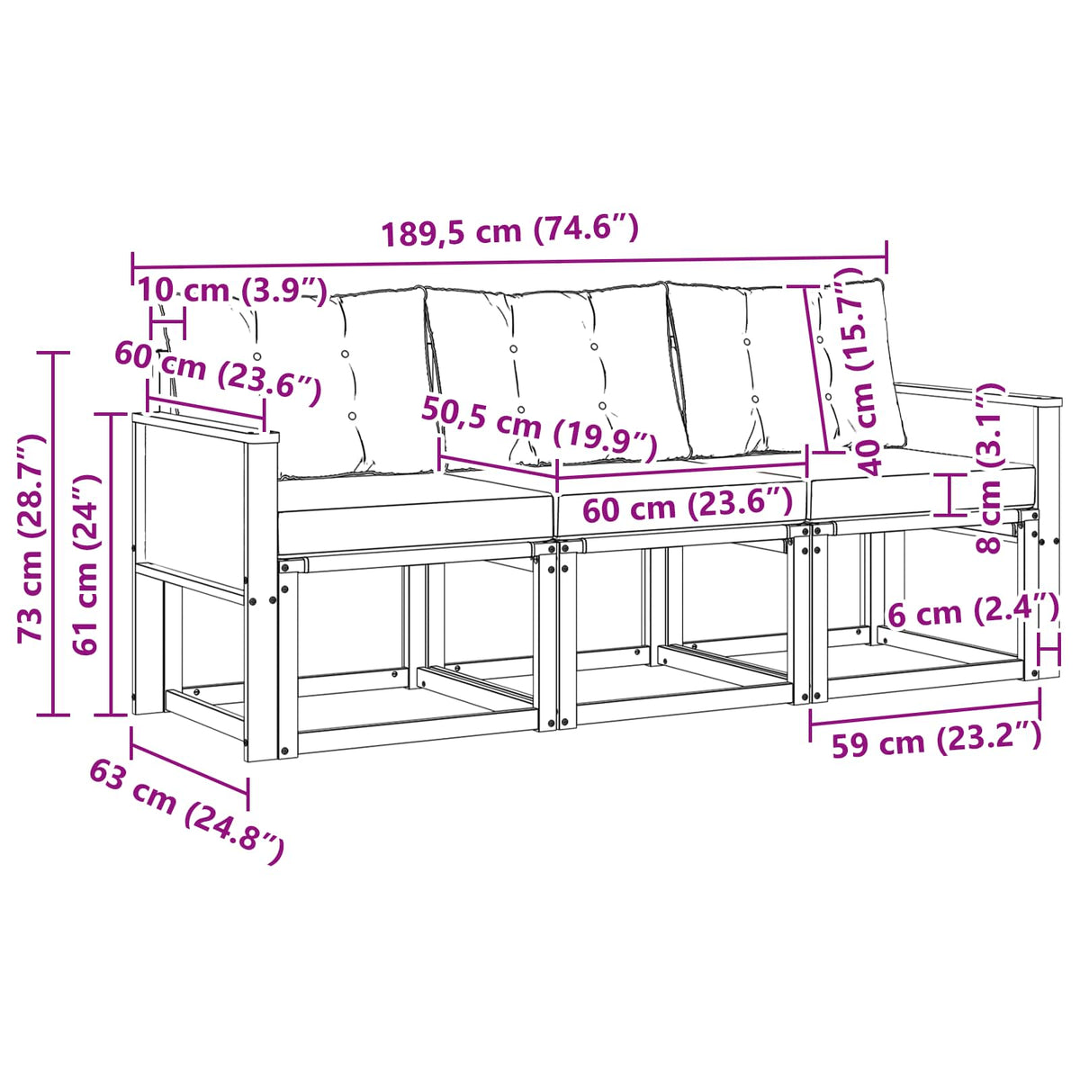 Set vanjskih sofa 3 kom. Prirodna i bež
