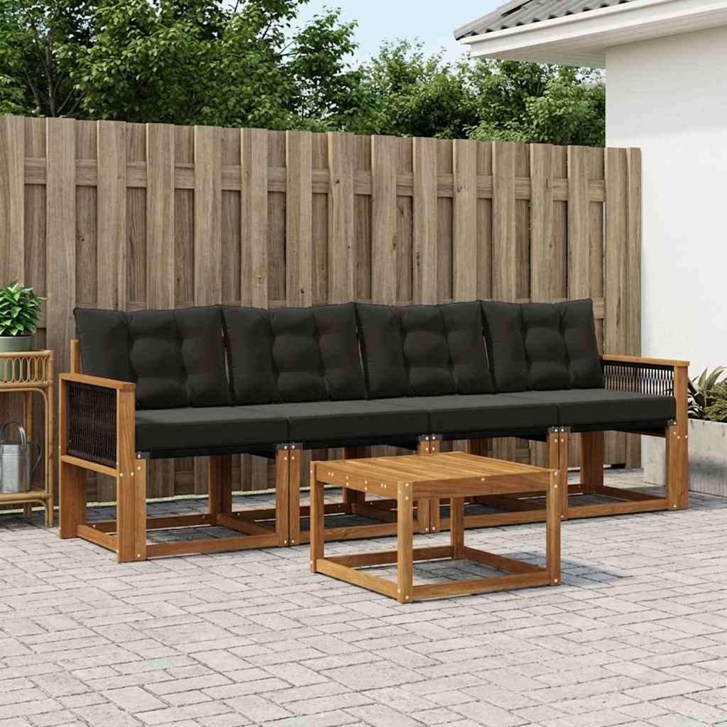 Set vanjskih sofa 5 kom. Prirodna i crna