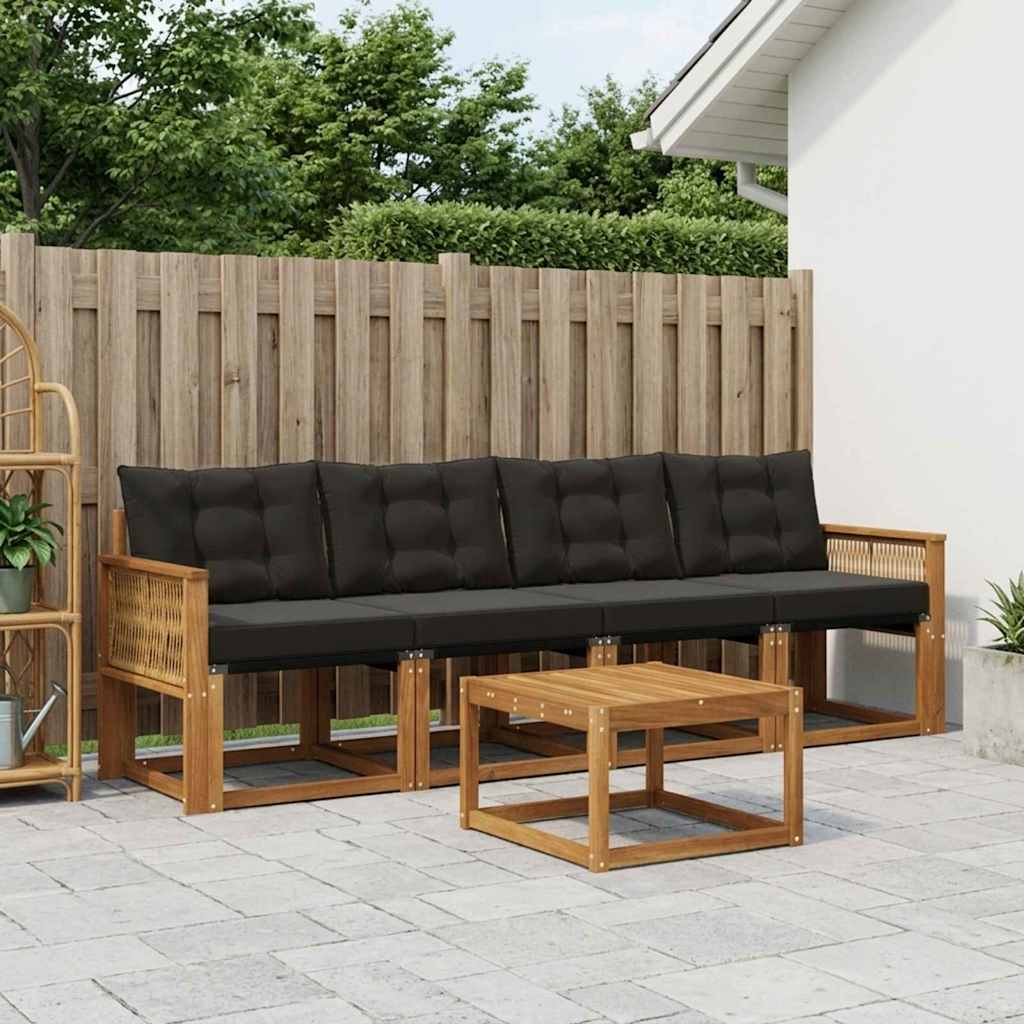 Set vanjskih sofa 5 kom. Prirodna i crna