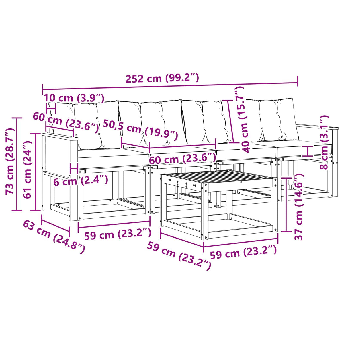 Set vanjskih sofa 5 kom. Prirodna i crna