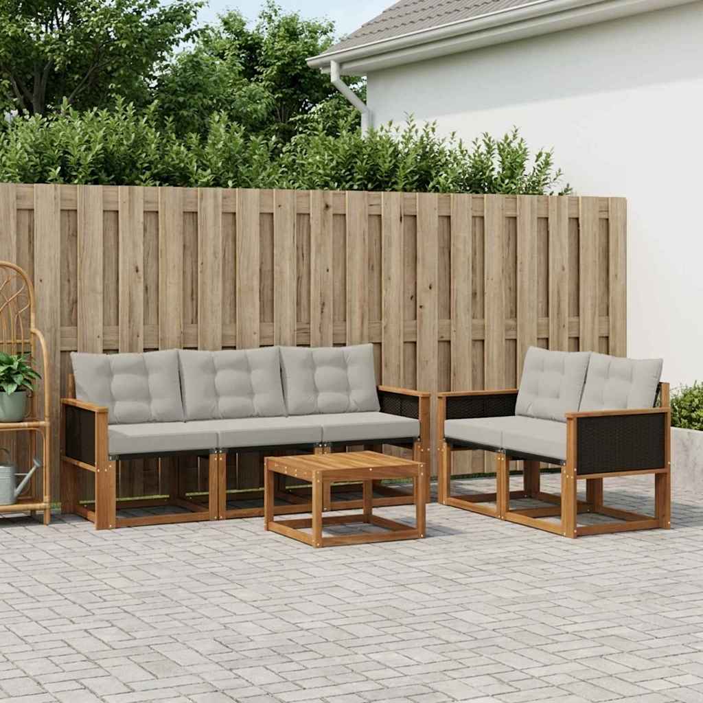 Set vanjskih sofa s jastukom 6 pcs Prirodna i svjetlosiva