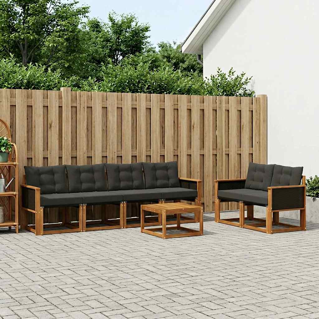 Set vanjskih sofa 7 kom. Prirodna i crna