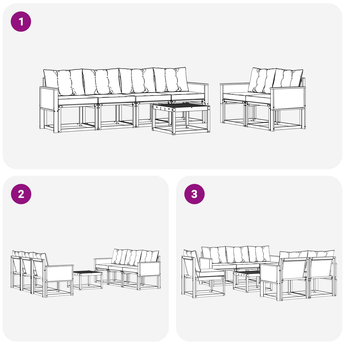 Set vanjskih sofa 7 kom. Prirodna i crna