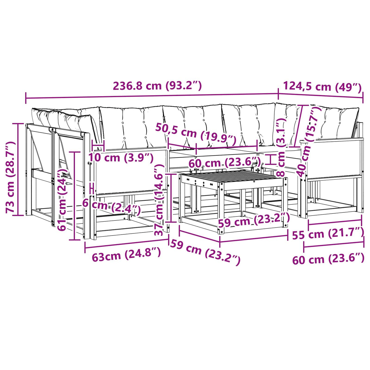 Set vanjskih sofa 7 kom. Prirodna i svjetlosiva