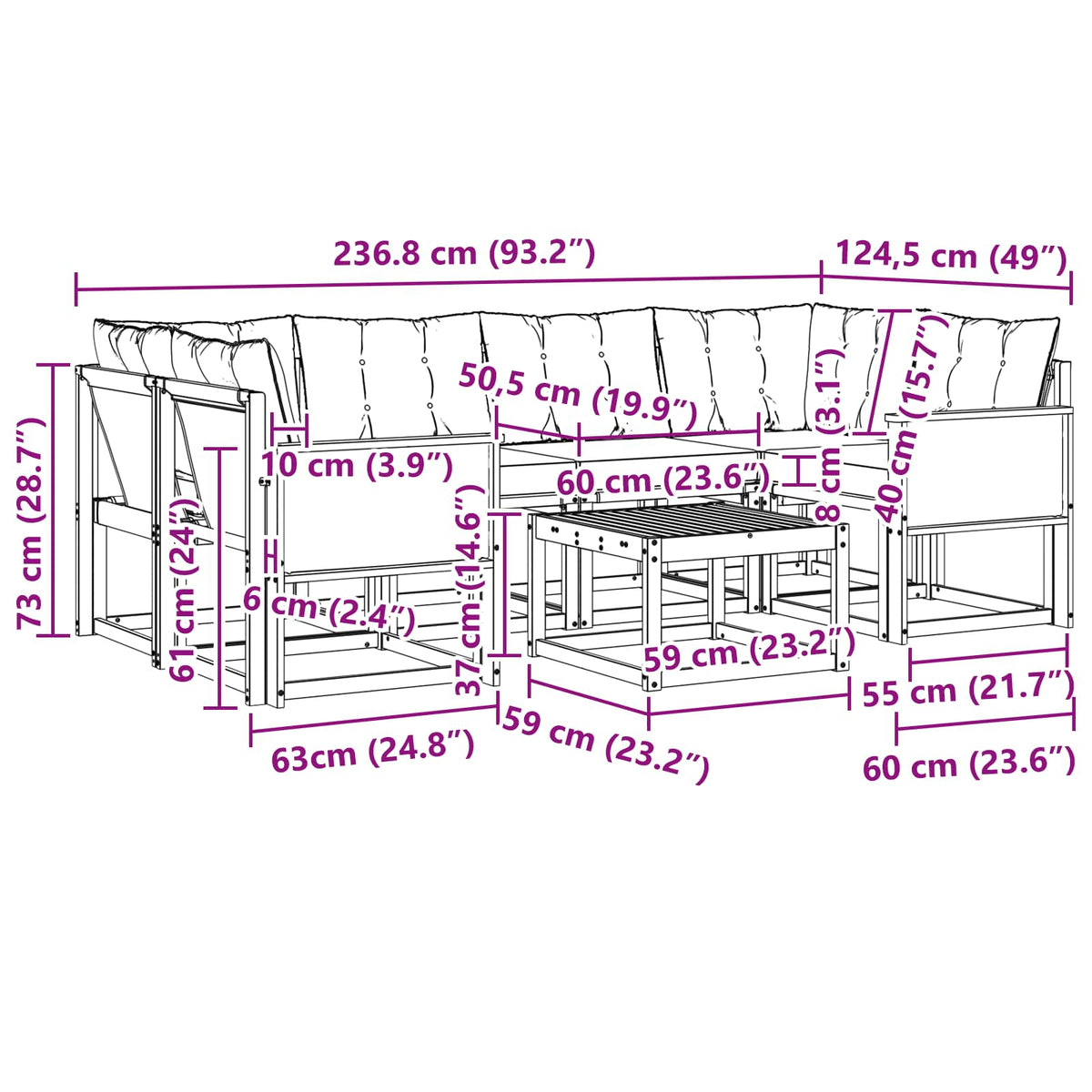 Set vanjskih sofa 7 kom. Prirodna i bež