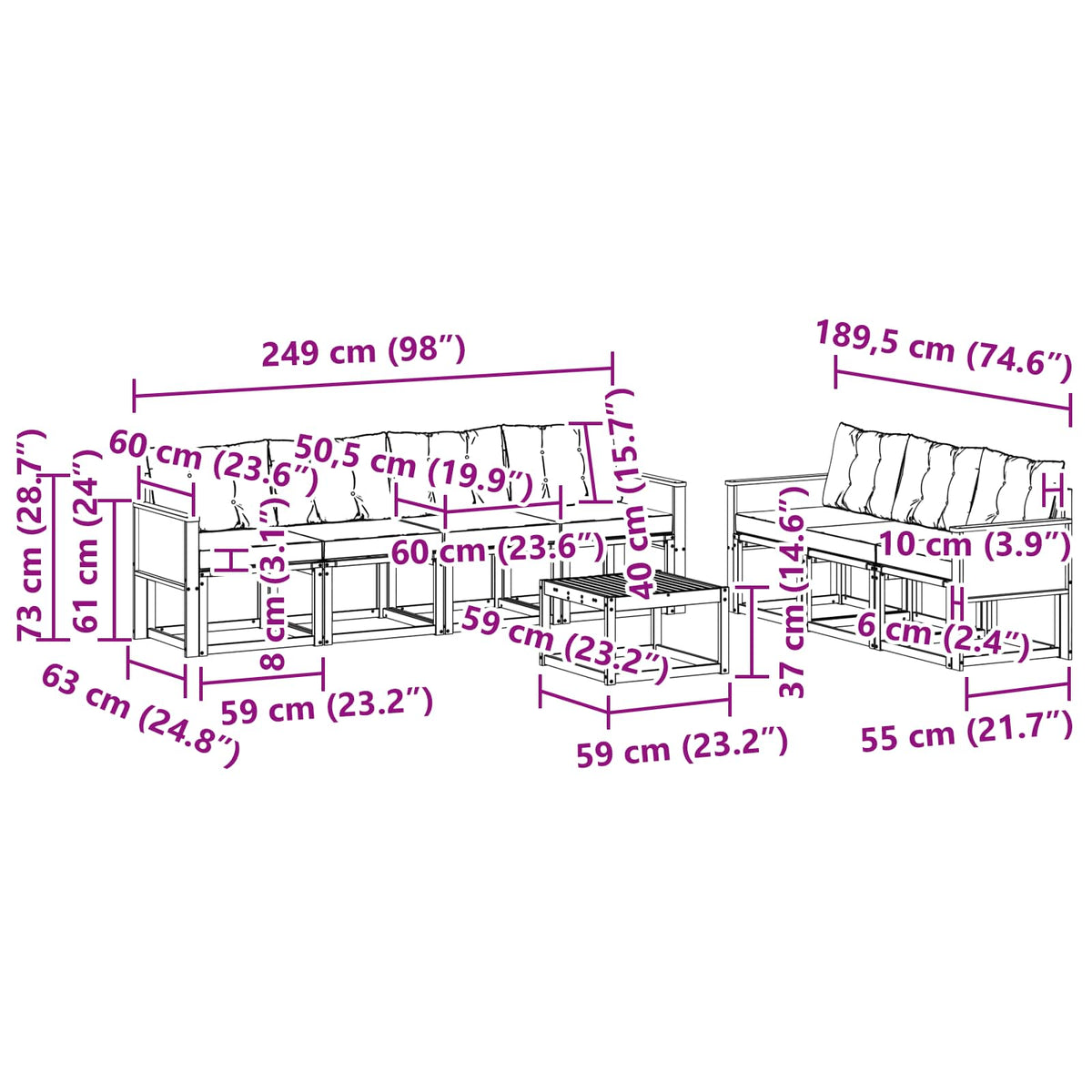 Set vanjskih sofa 8 kom. Prirodna i bež