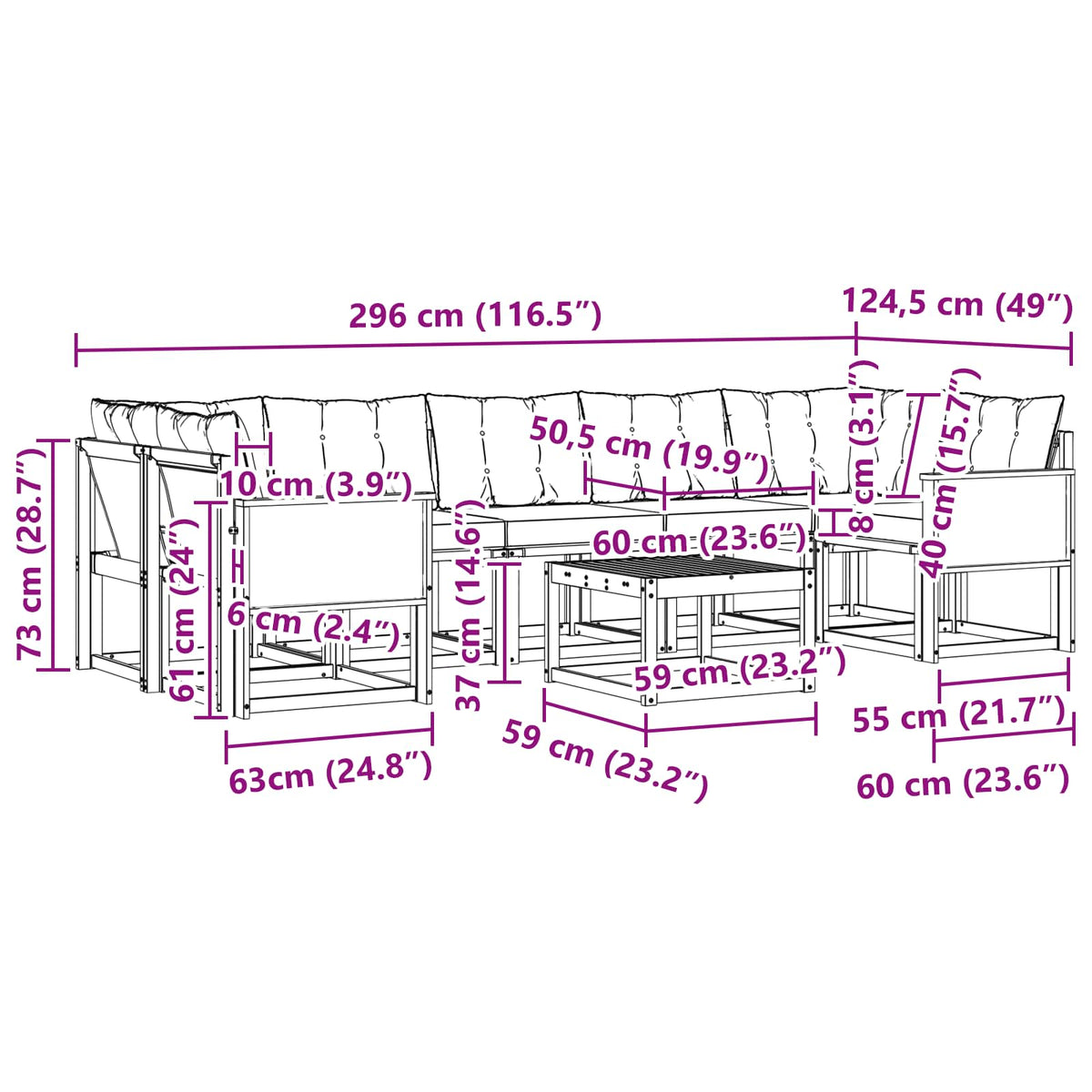 Set vanjskih sofa 8 kom. Prirodna i krem