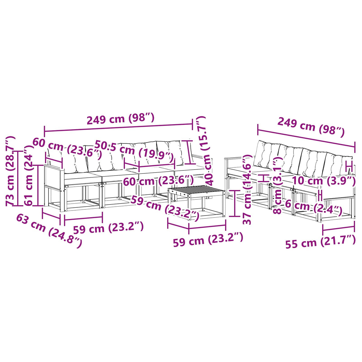 Set vanjskih sofa 9 kom. Prirodna i bež