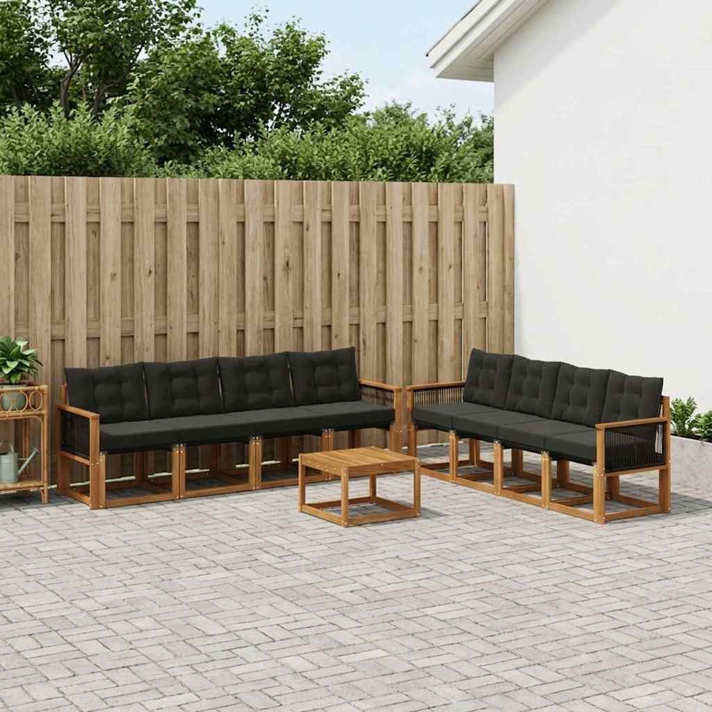 Set vanjskih sofa 9 kom. Prirodna i crna