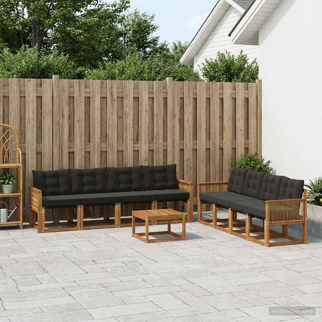 Set vanjskih sofa 9 kom. Prirodna i crna