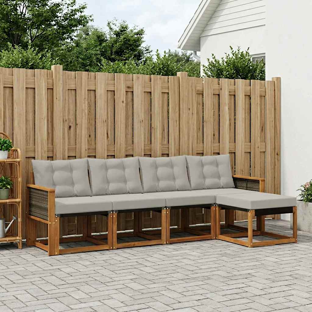 Set vanjskih sofa s jastukom 5 pcs Prirodna i svjetlosiva