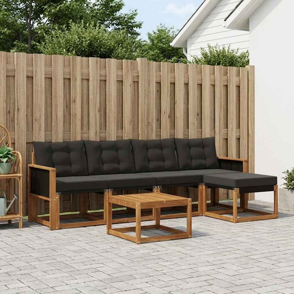 Set vanjskih sofa 6 kom. Prirodna i crna