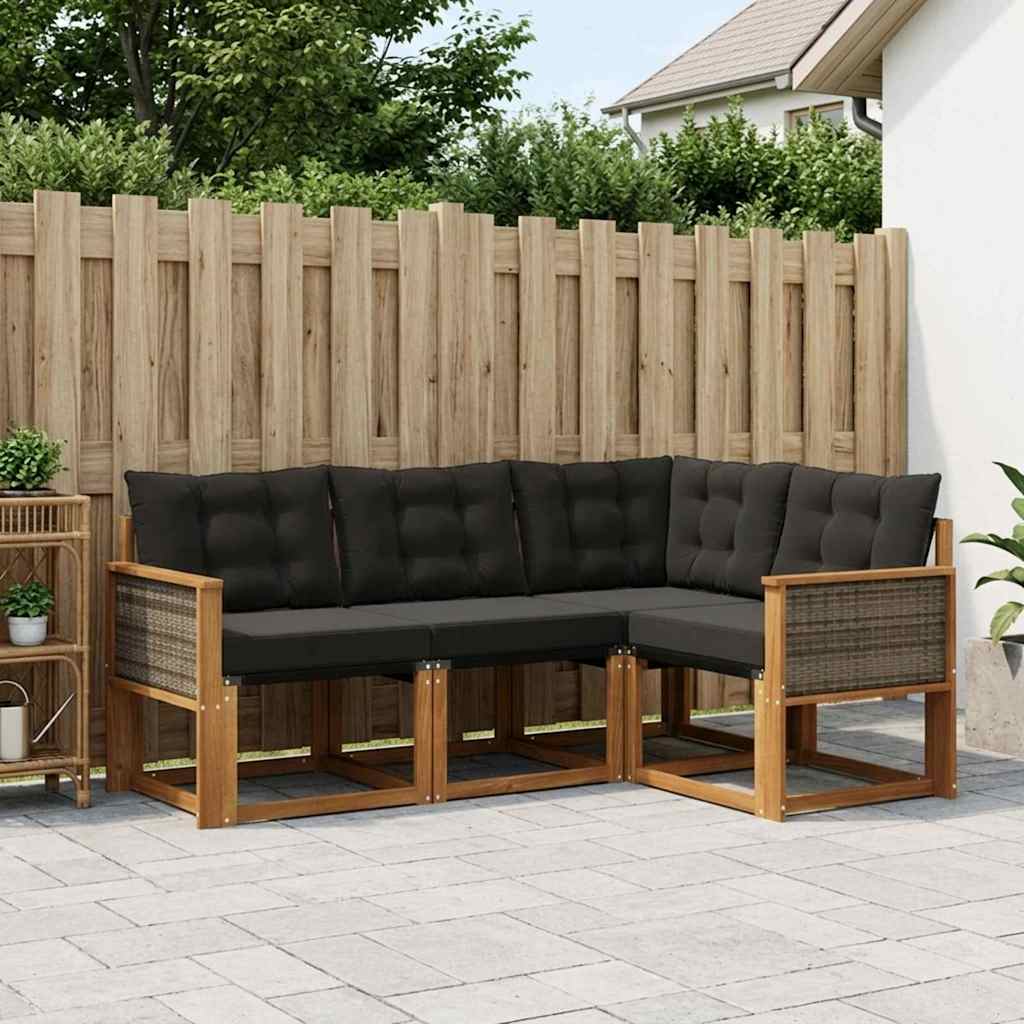 Set vanjskih sofa s jastukom 4 pcs Prirodna i crna