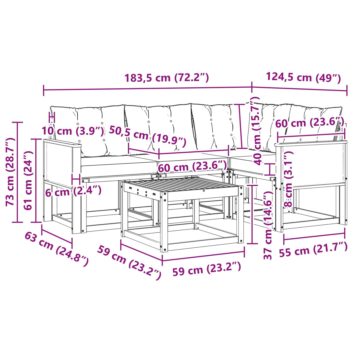 Set vanjskih sofa 5 kom. Prirodna i bež
