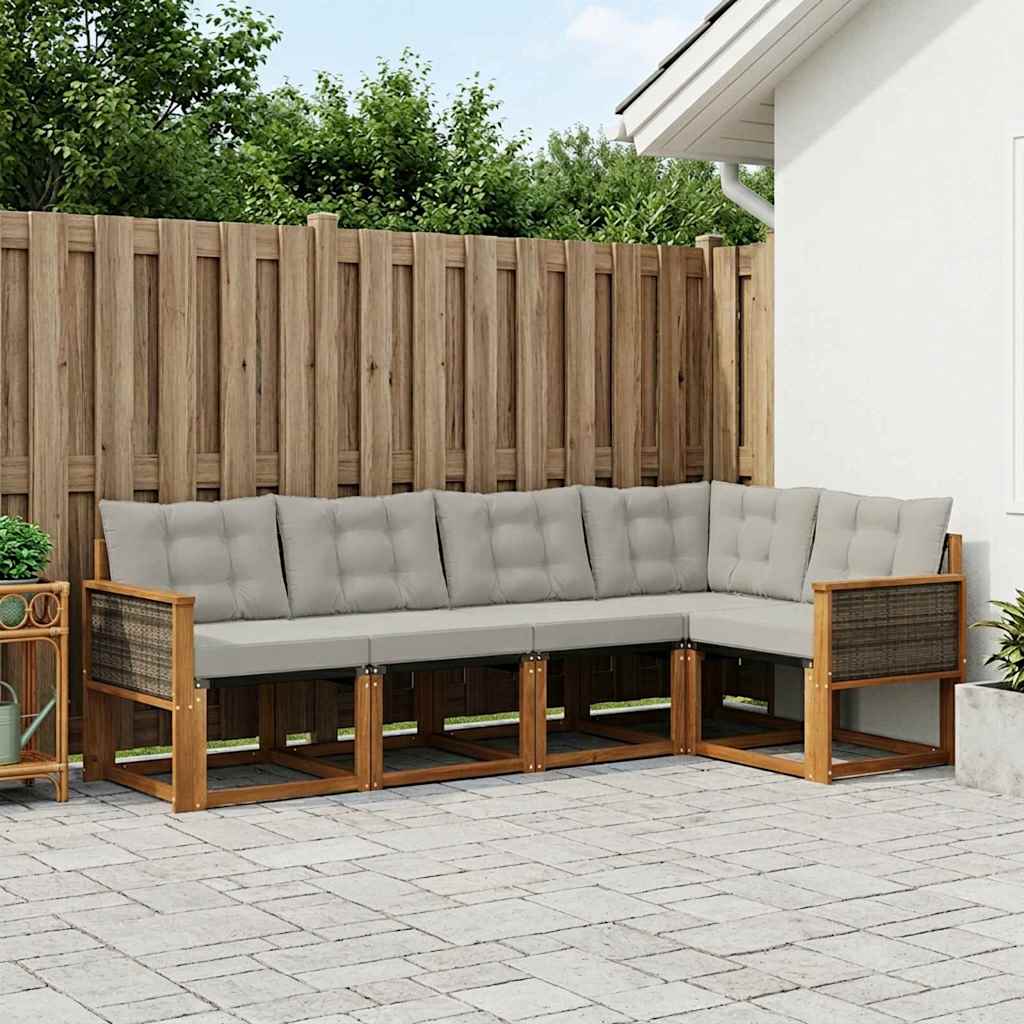 Set vanjskih sofa s jastukom 5 pcs Prirodna i svjetlosiva