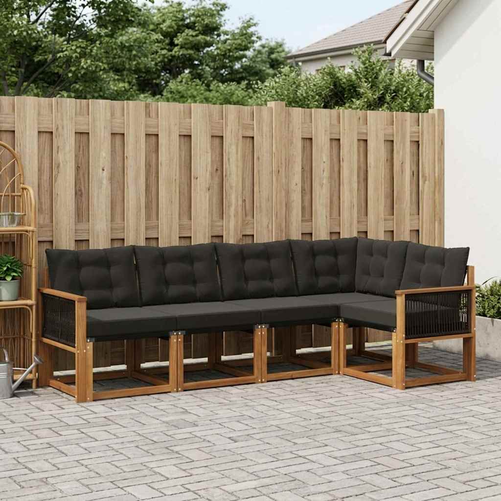 Set vanjskih sofa 5 kom. Prirodna i crna
