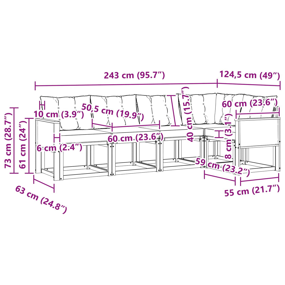 Set vanjskih sofa 5 kom. Prirodna i crna